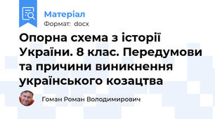 Опорна схема з історії України. 8 клас. Передумови та причини виникнення українського козацтва