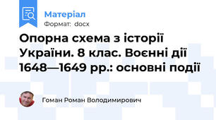 Опорна схема з історії України. 8 клас. Воєнні дії 1648—1649 рр.: основні події