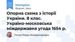 Опорна схема з історії України. 8 клас. Україно-московська міждержавна угода 1654 р.
