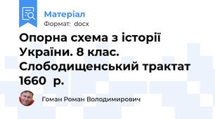 Опорна схема з історії України. 8 клас. Слободищенський трактат 1660  р.