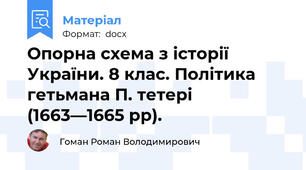 Опорна схема з історії України. 8 клас. Політика гетьмана П. тетері (1663—1665 рр).