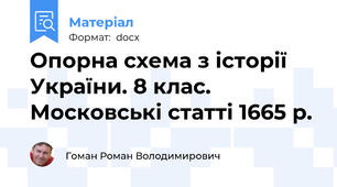 Опорна схема з історії України. 8 клас. Московські статті 1665 р.