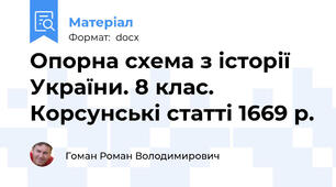 Опорна схема з історії України. 8 клас. Корсунські статті 1669 р.