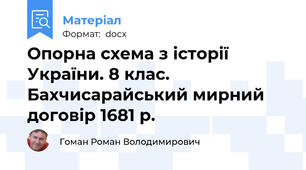 Опорна схема з історії України. 8 клас. Бахчисарайський мирний договір 1681 р.