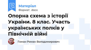 Опорна схема з історії України. 8 клас. Участь українських полків у Північній війні