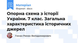 Опорна схема з історії України. 7 клас. Загальна характеристика історичних джерел