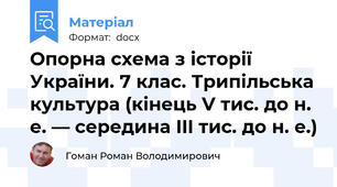 Опорна схема з історії України. 7 клас. Трипільська культура (кінець V тис. до н. е. — середина III тис. до н. е.)