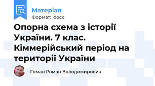 Опорна схема з історії України. 7 клас. Кіммерійський період на території України
