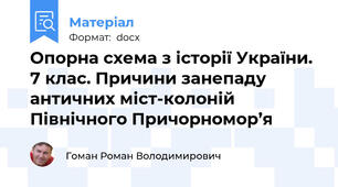 Опорна схема з історії України. 7 клас. Причини занепаду античних міст-колоній Північного Причорномор’я