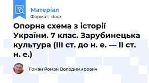 Опорна схема з історії України. 7 клас. Зарубинецька культура (III ст. до н. е. — II ст. н. е.)