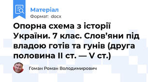 Опорна схема з історії України. 7 клас. Слов’яни під владою готів та гунів (друга половина ІІ ст. — V ст.)