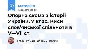 Опорна схема з історії України. 7 клас. Риси слов’янської спільноти в V—VII ст.