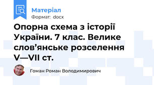 Опорна схема з історії України. 7 клас. Велике слов’янське розселення V—VII ст.