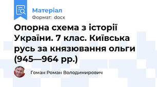 Опорна схема з історії України. 7 клас. Київська русь за князювання ольги (945—964 рр.)