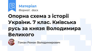 Опорна схема з історії України. 7 клас. Київська русь за князя Володимира Великого