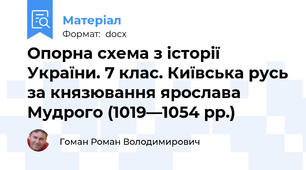 Опорна схема з історії України. 7 клас. Київська русь за князювання ярослава Мудрого (1019—1054 рр.)