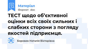 ТЕСТ щодо об’єктивної оцінки всіх своїх сильних і слабких сторони з погляду якостей підприємця.