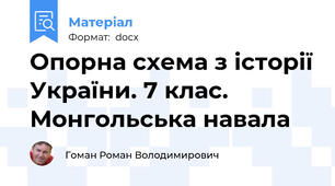 Опорна схема з історії України. 7 клас. Монгольська навала