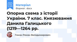 Опорна схема з історії України. 7 клас. Князювання Данила Галицького (1219—1264 рр.