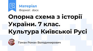 Опорна схема з історії України. 7 клас. Культура Київської Русі
