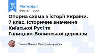 Опорна схема з історії України. 7 клас. Історичне значення Київської Русі та Галицько-Волинської держави