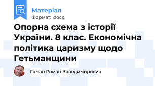 Опорна схема з історії України. 8 клас. Економічна політика царизму щодо Гетьманщини