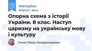 Опорна схема з історії України. 8 клас. Наступ царизму на українську мову і культуру