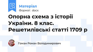 Опорна схема з історії України. 8 клас. Решетилівські статті 1709 р