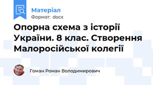 Опорна схема з історії України. 8 клас. Створення Малоросійської колегії