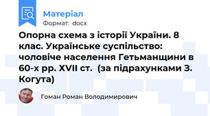 Опорна схема з історії України. 8 клас. Українське суспільство: чоловіче населення Гетьманщини в 60-х рр. ХVII ст.  (за підрахунками З. Когута)