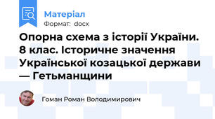 Опорна схема з історії України. 8 клас. Історичне значення Української козацької держави — Гетьманщини