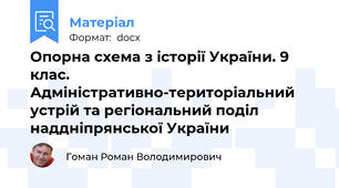 Опорна схема з історії України. 9 клас. Адміністративно-територіальний устрій та регіональний поділ   наддніпрянської України