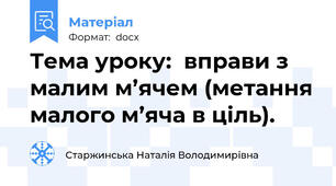 Тема уроку:  вправи з малим м’ячем (метання малого м’яча в ціль).