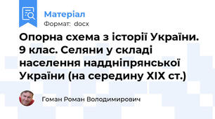 Опорна схема з історії України. 9 клас. Селяни у складі населення наддніпрянської України (на середину ХIХ ст.)