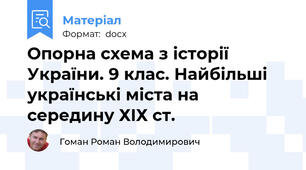 Опорна схема з історії України. 9 клас. Найбільші українські міста на середину ХIХ ст.