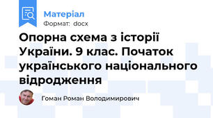 Опорна схема з історії України. 9 клас. Початок українського національного відродження