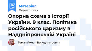 Опорна схема з історії України. 9 клас. Політика російського царизму в Наддніпрянській Україні