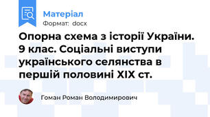 Опорна схема з історії України. 9 клас. Соціальні виступи українського селянства в першій половині ХIХ ст.
