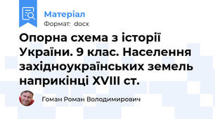 Опорна схема з історії України. 9 клас. Населення західноукраїнських земель наприкінці ХVIII ст.