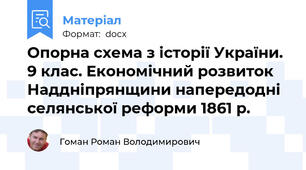 Опорна схема з історії України. 9 клас. Економічний розвиток Наддніпрянщини напередодні селянської реформи 1861 р.