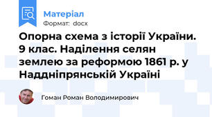 Опорна схема з історії України. 9 клас. Наділення селян землею за реформою 1861 р. у Наддніпрянській Україні
