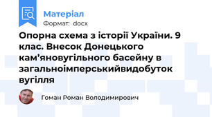 Опорна схема з історії України. 9 клас. Внесок Донецького кам’яновугільного басейну в загальноімперськийвидобуток вугілля