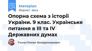Опорна схема з історії України. 9 клас. Українське питання в III та IV Державних думах
