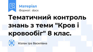 Тематичний контроль знань з теми "Кров і кровообіг" 8 клас.