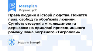 Права людини в історії людства. Поняття прав, свобод та обов’язків людини. Сутність стосунків між людиною та державою на прикладі пригодницького роману Івана Багряного «Тигролови»