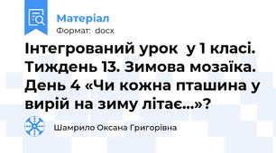 Інтегрований урок  у 1 класі. Тиждень 13. Зимова мозаїка. День 4 «Чи кожна пташина у вирій на зиму літає…»?