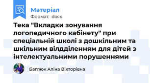 Тека "Вкладки зонування логопедичного кабінету" при спеціальній школі з дошкільним та шкільним вілдділенням для дітей з інтелектуальними порушеннями