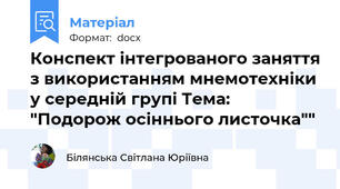 Конспект інтегрованого заняття з використанням мнемотехніки у середній групі Тема: "Подорож осіннього листочка""