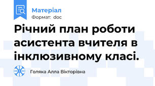 Річний план роботи асистента вчителя в інклюзивному класі.