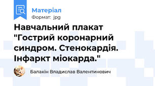 Навчальний плакат "Гострий коронарний синдром. Стенокардія. Інфаркт міокарда."